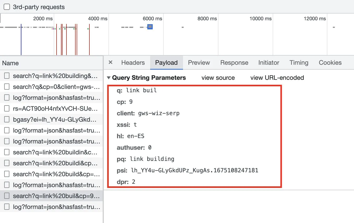 Parámetros de la query string del endpoint de autocompletado